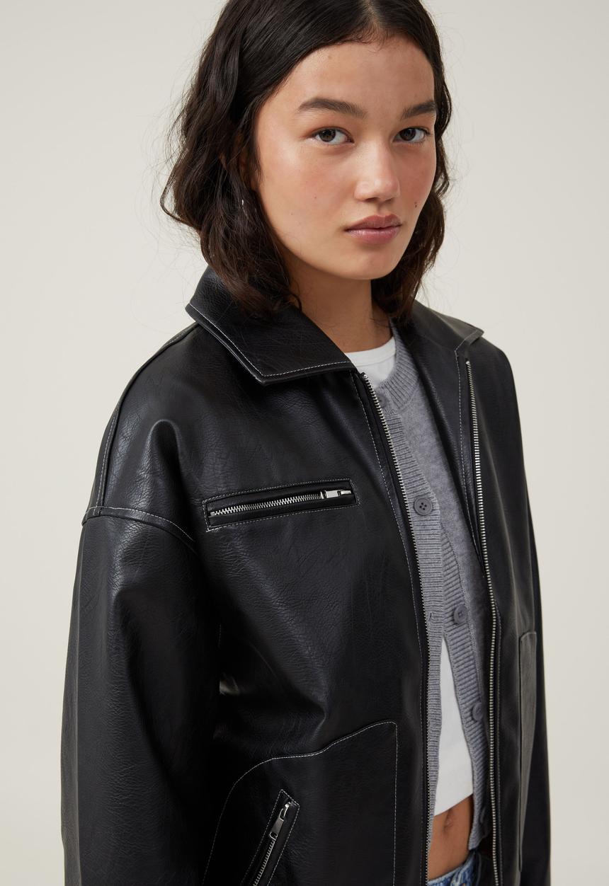 Leo Faux Leather Jacket - Black