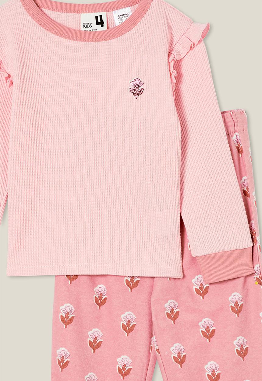 Cotton On - Willow long sleeve flutter pyjama set - pink punch/floral wood stamp