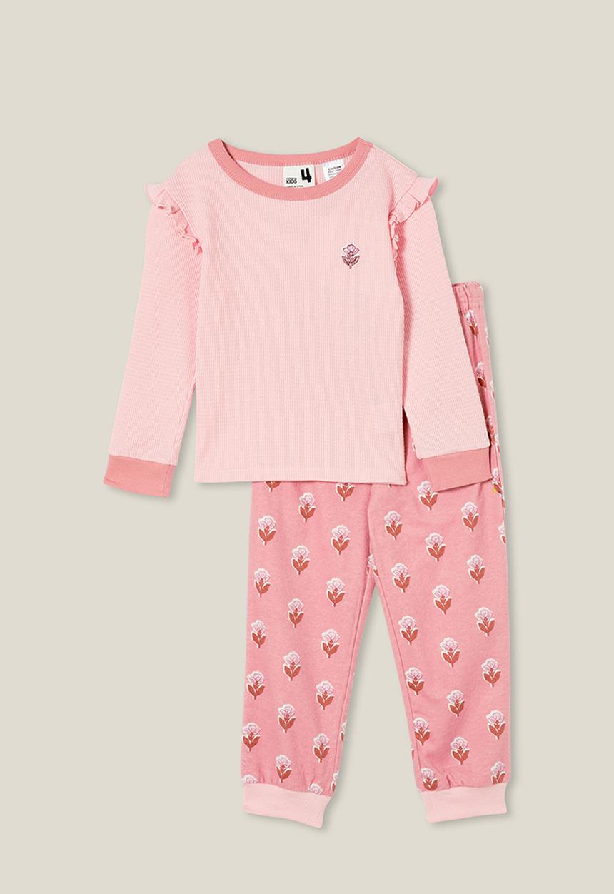 Cotton On - Willow long sleeve flutter pyjama set - pink punch/floral wood stamp