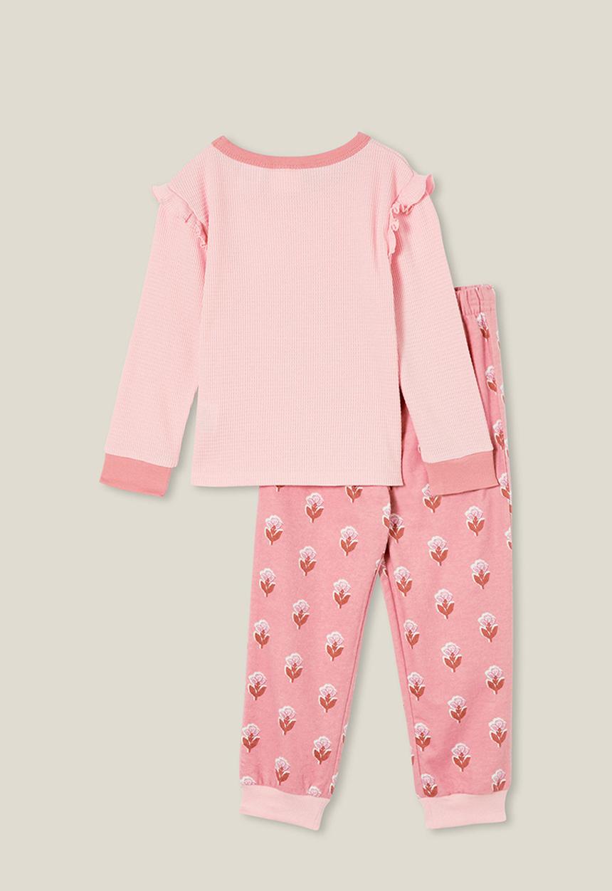 Cotton On - Willow long sleeve flutter pyjama set - pink punch/floral wood stamp