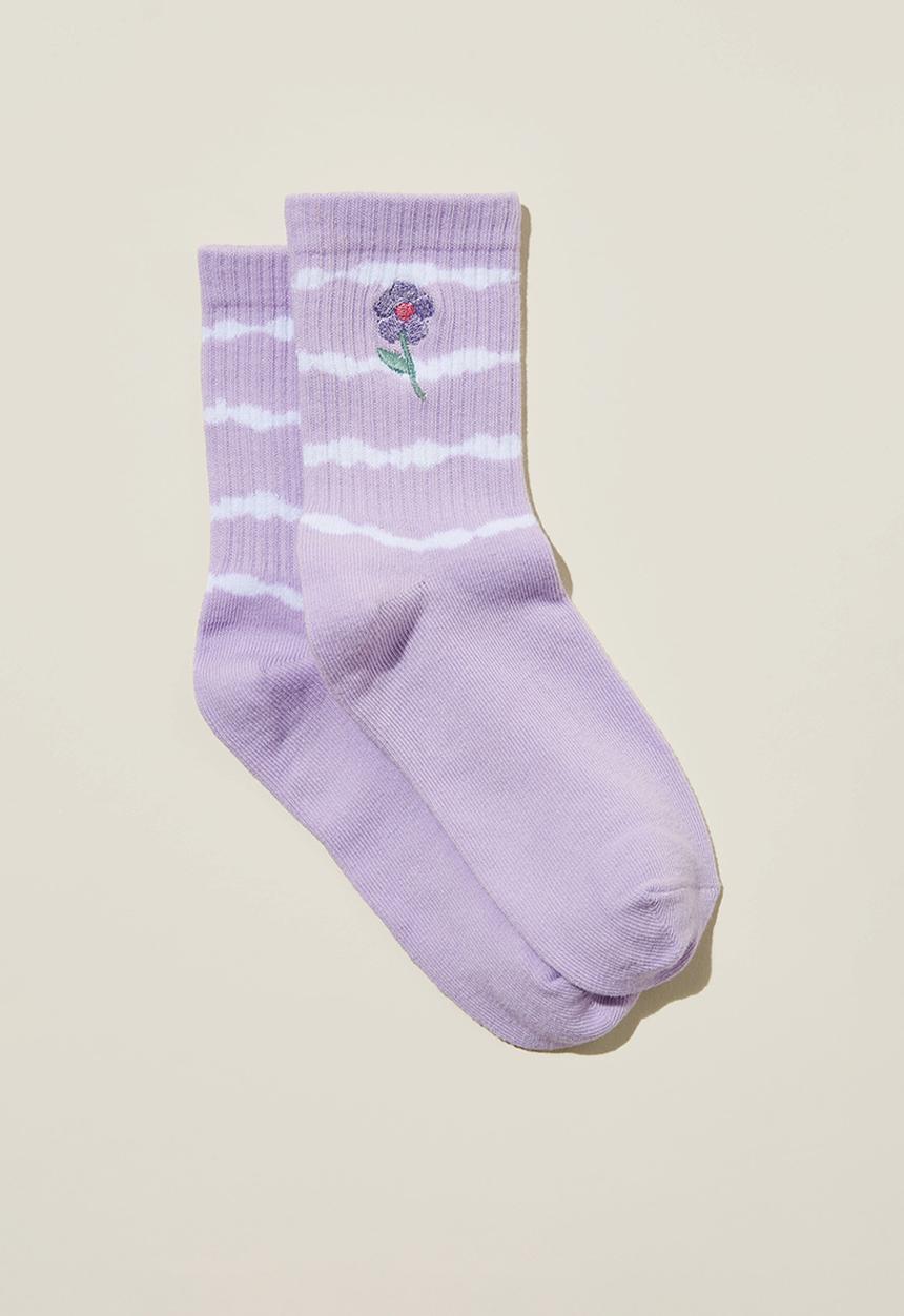 Cotton On - Single pack mid calf sock - lilac drop/linear tie dye