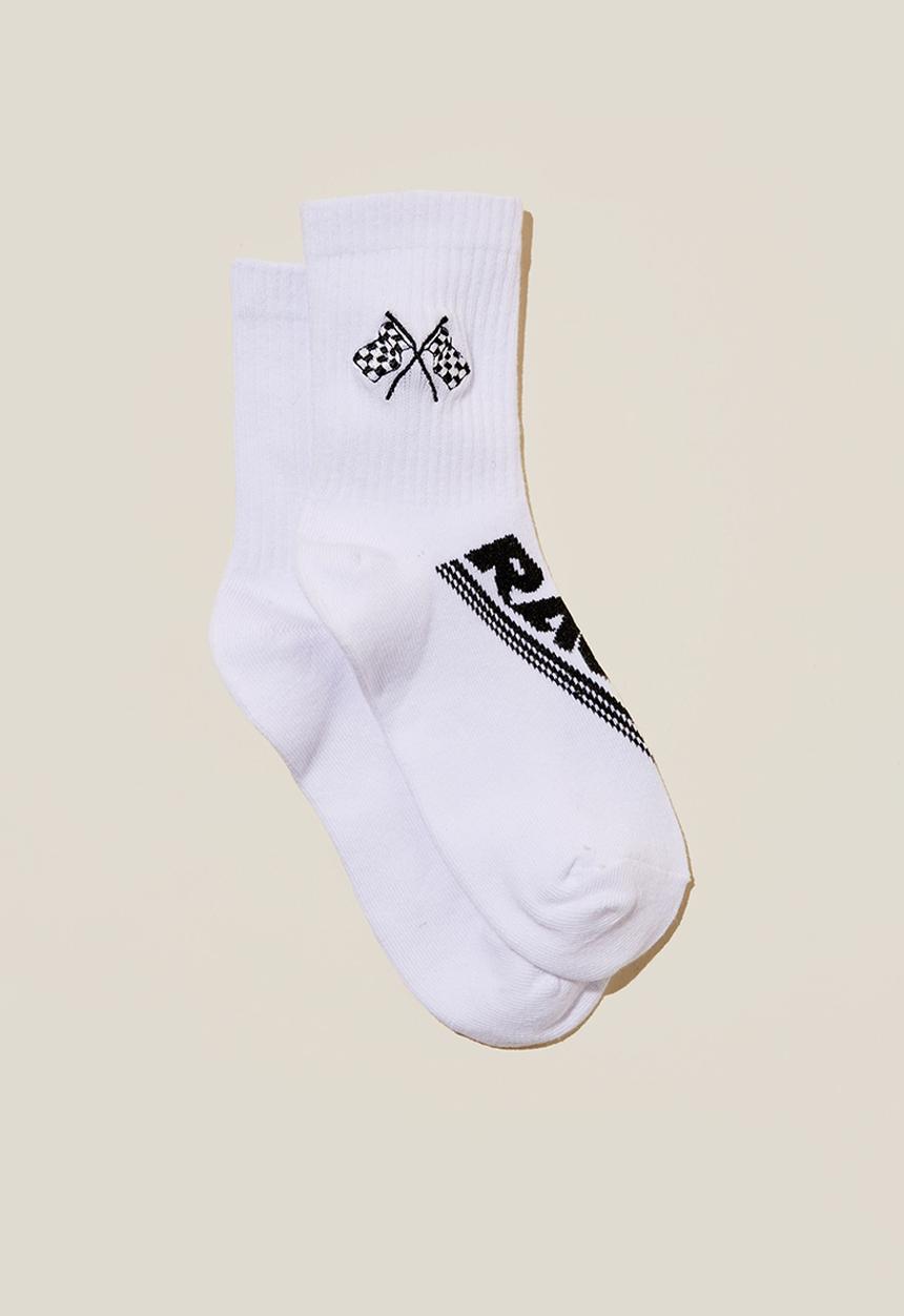 Cotton On - Single pack crew socks - white/racing flags