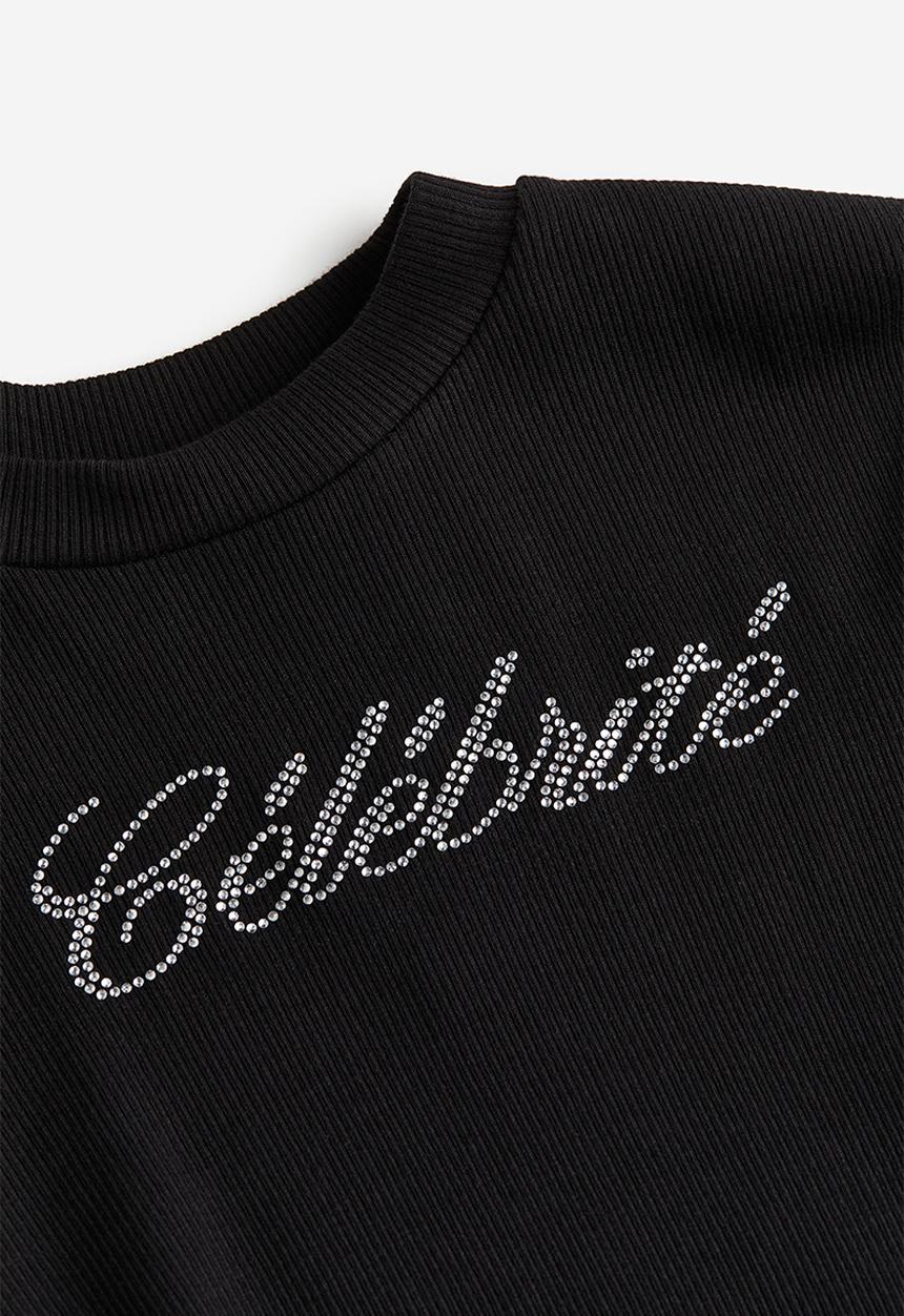 H&M - Ribbed cotton jersey cropped top - black & célébrité