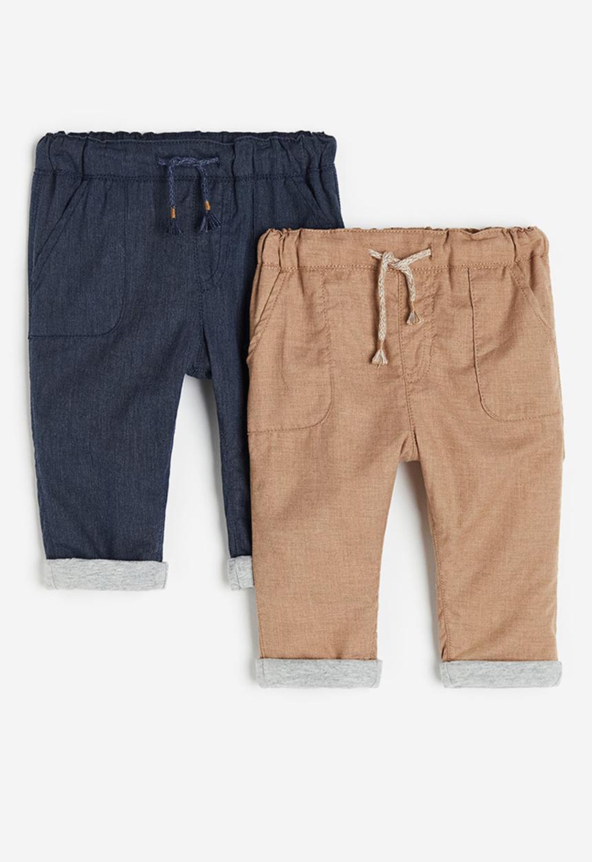 H&M - 2-Pack fully lined cotton trousers - dark beige & dark blue