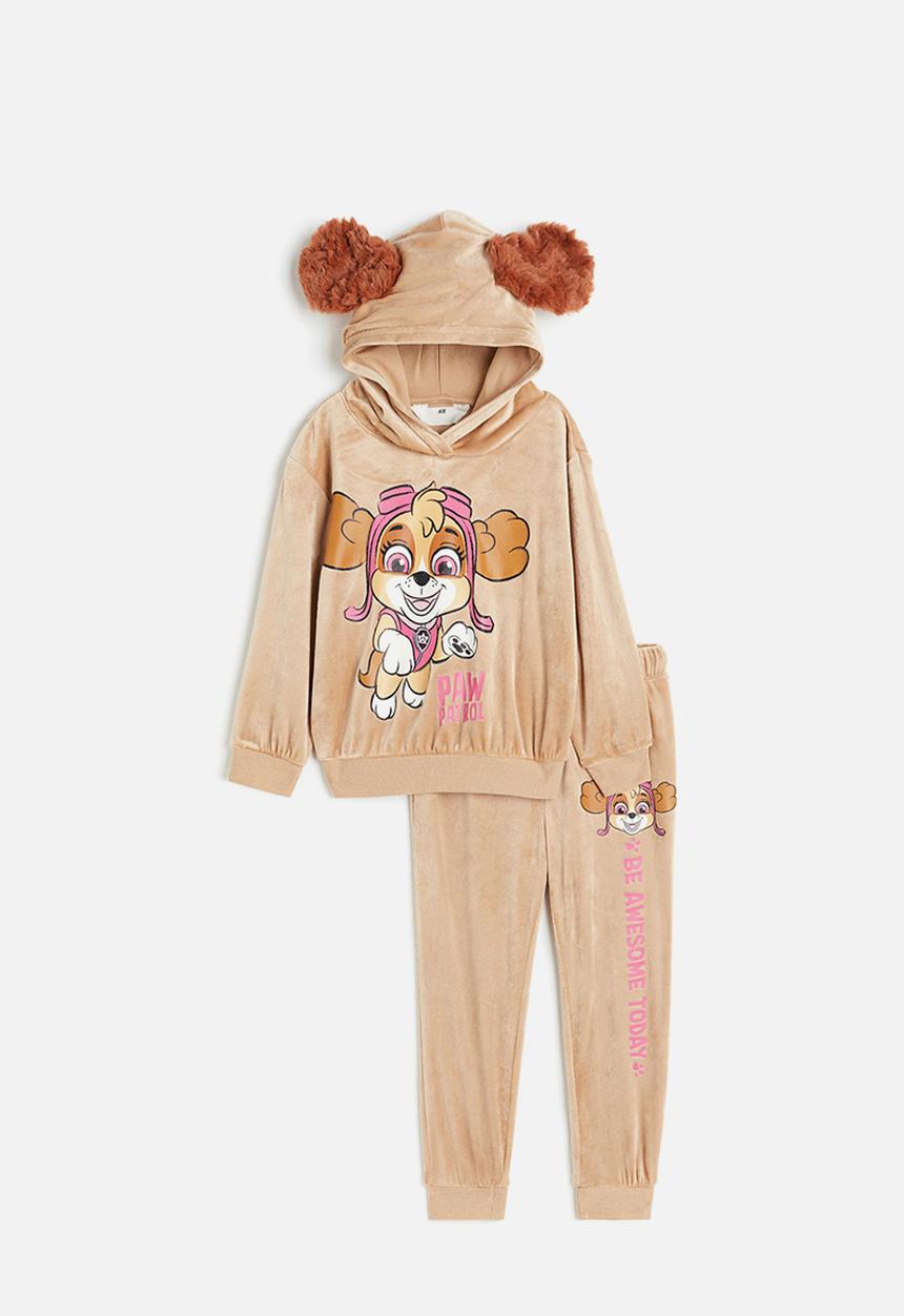H&M - 2-Piece velour set - light beige & paw patrol