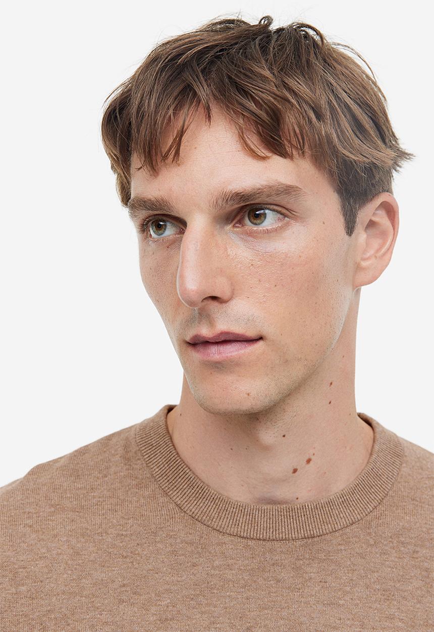 H&M - Slim fit fine-knit cotton jumper - dark beige marl