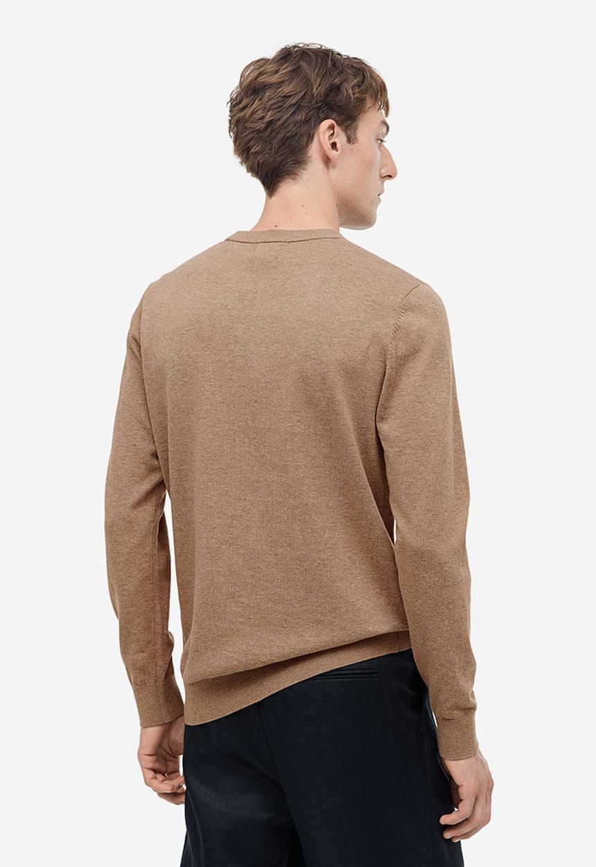H&M - Slim fit fine-knit cotton jumper - dark beige marl