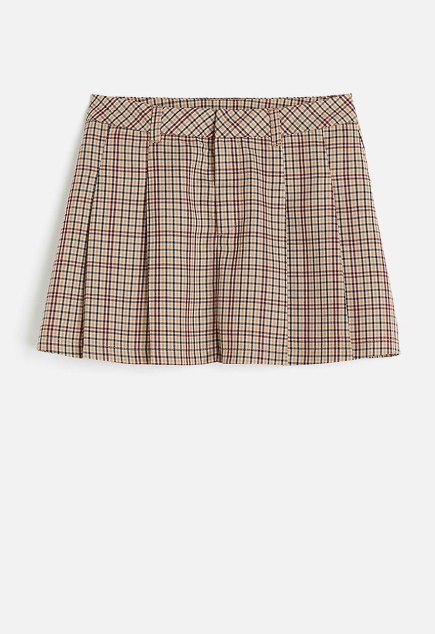H&M - Pleated a-line skirt - beige/checked