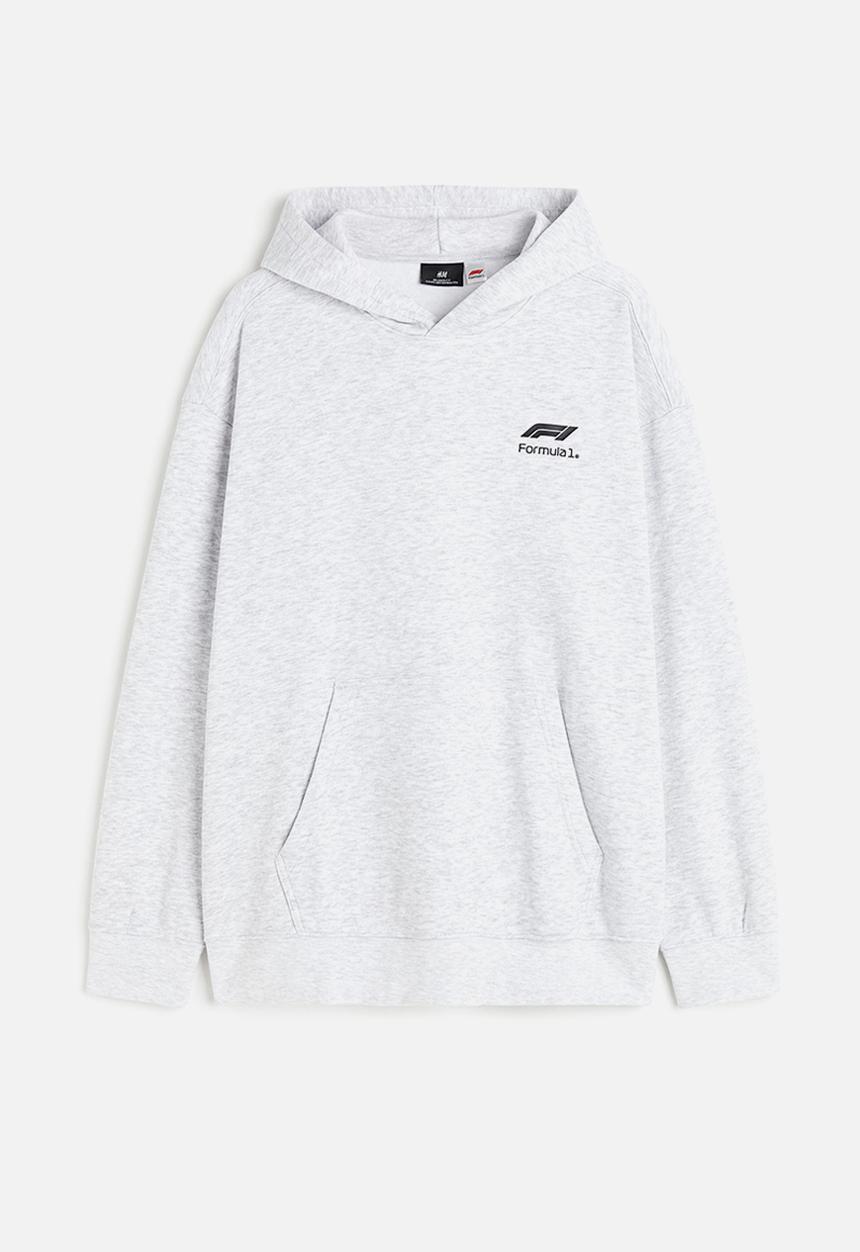 H&M - Loose fit hoodie - light grey marl/formula 1