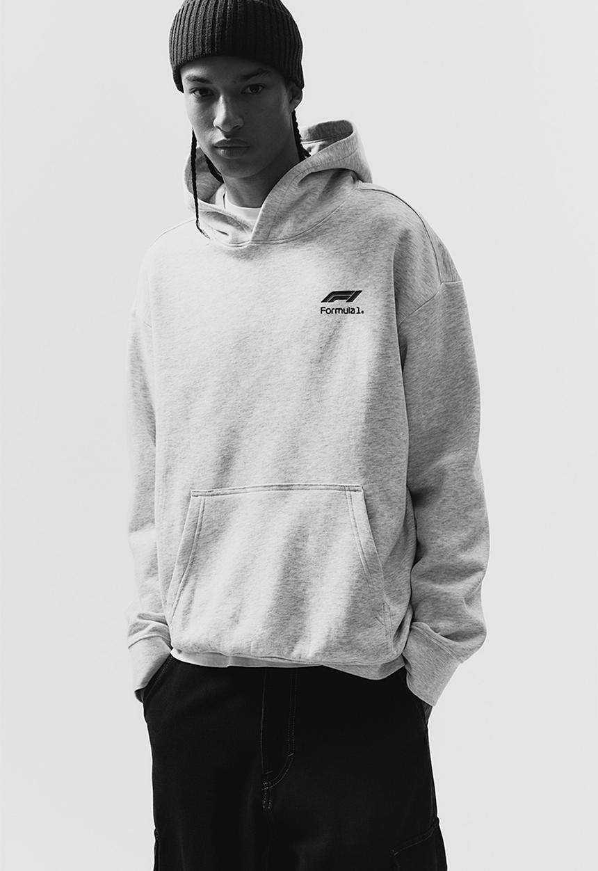 H&M - Loose fit hoodie - light grey marl/formula 1