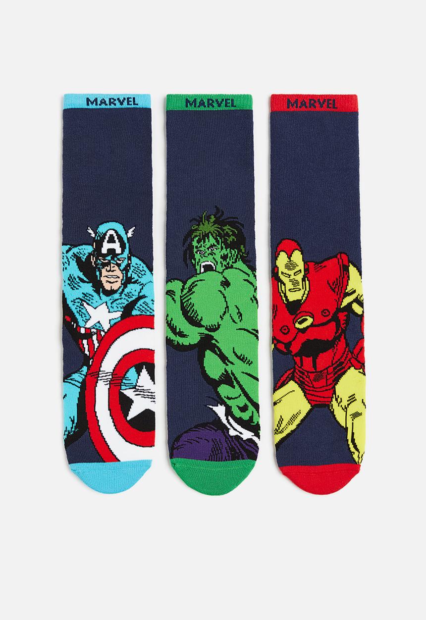 H&M - 3-Pack terry socks -  dark blue & marvel comics