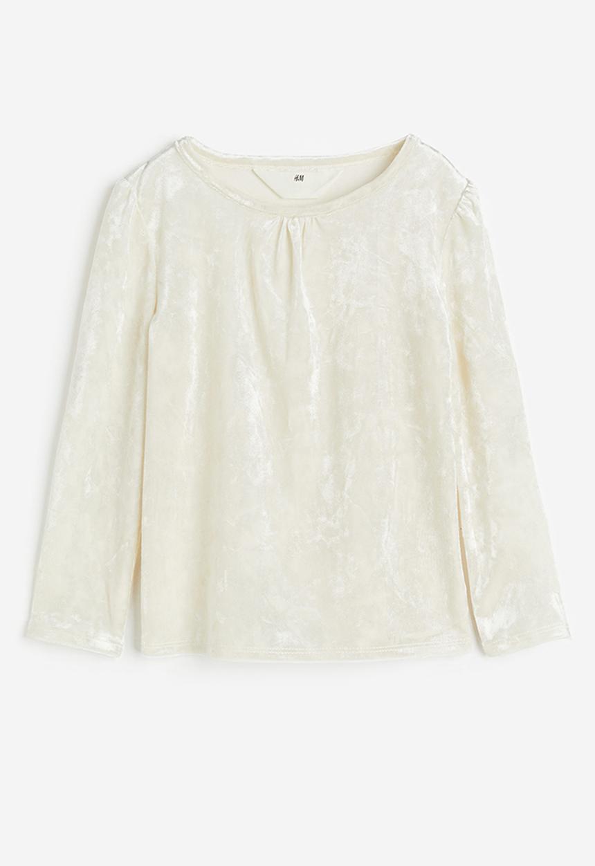 H&M - Long-sleeved velour top - white