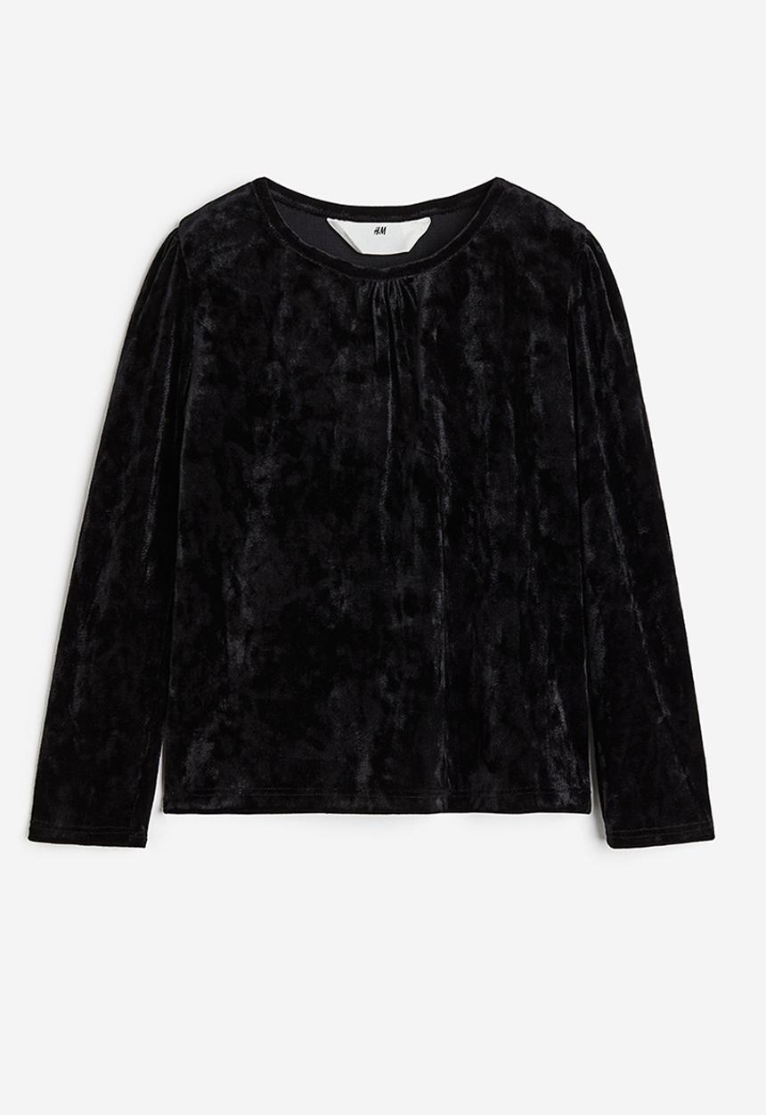 H&M - Long-sleeved velour top - black