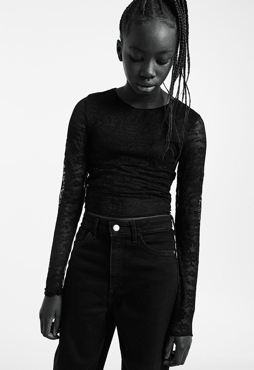 H&M - Long-sleeved lace top - black