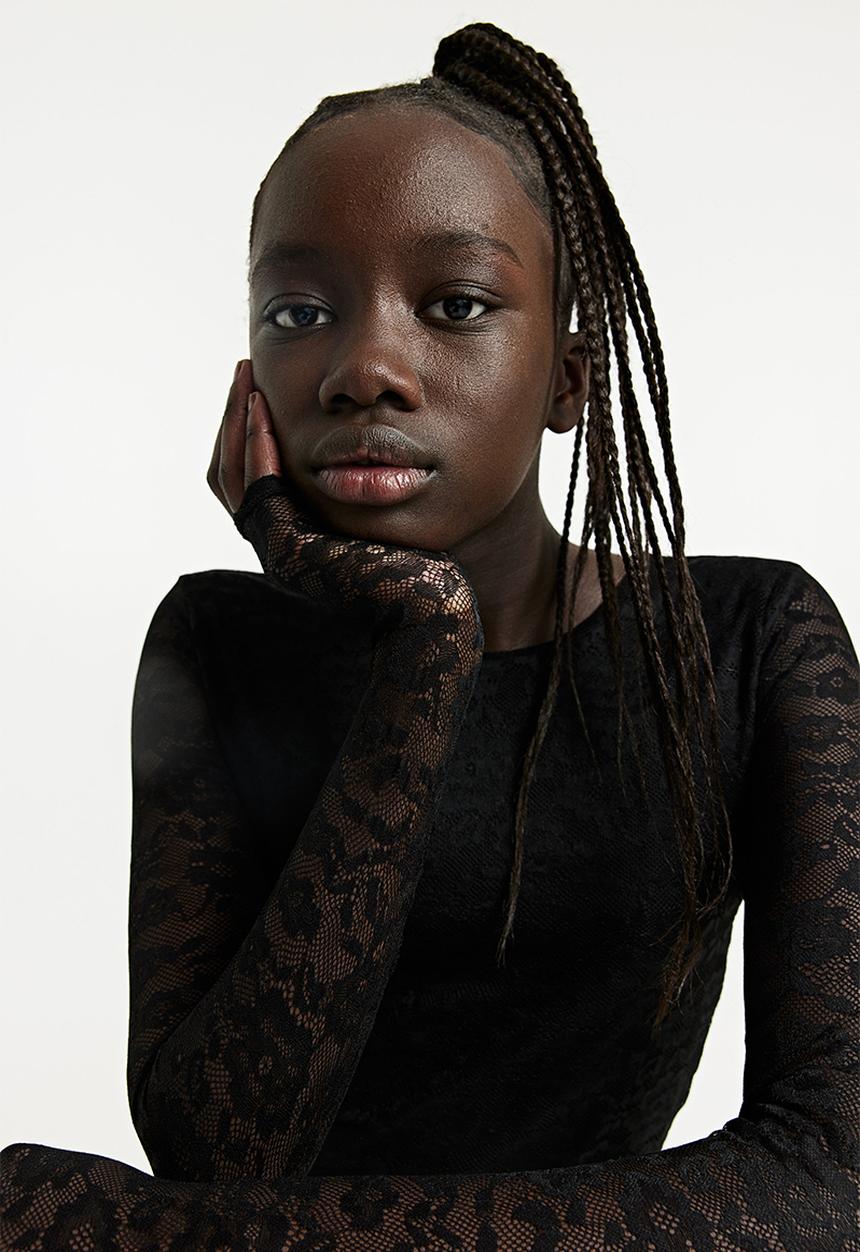 H&M - Long-sleeved lace top - black