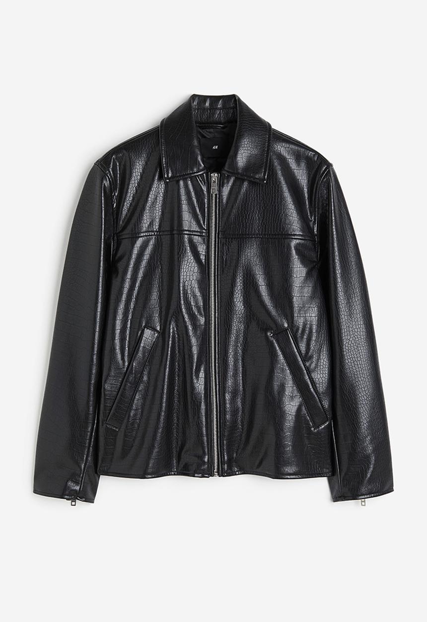 H&M - Regular fit coated jacket - black/crocodile-patterned