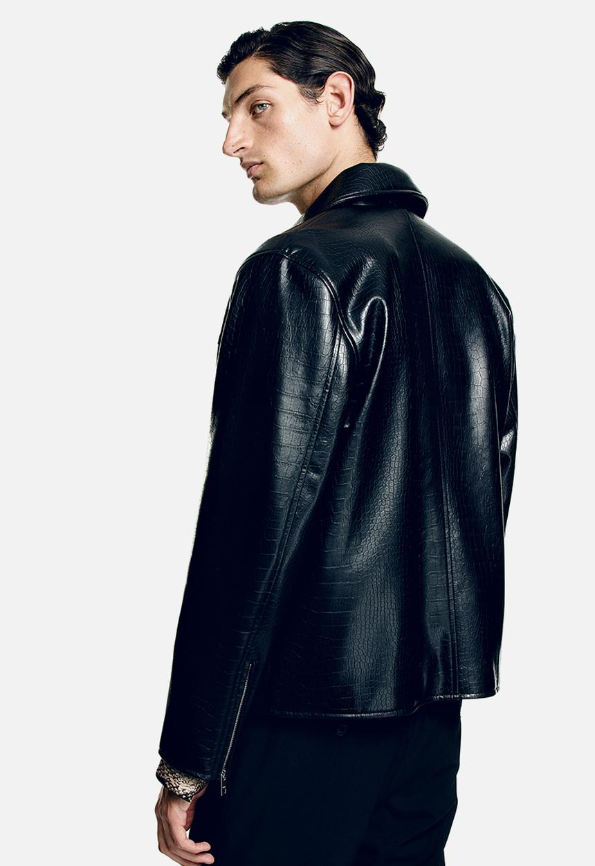 H&M - Regular fit coated jacket - black/crocodile-patterned