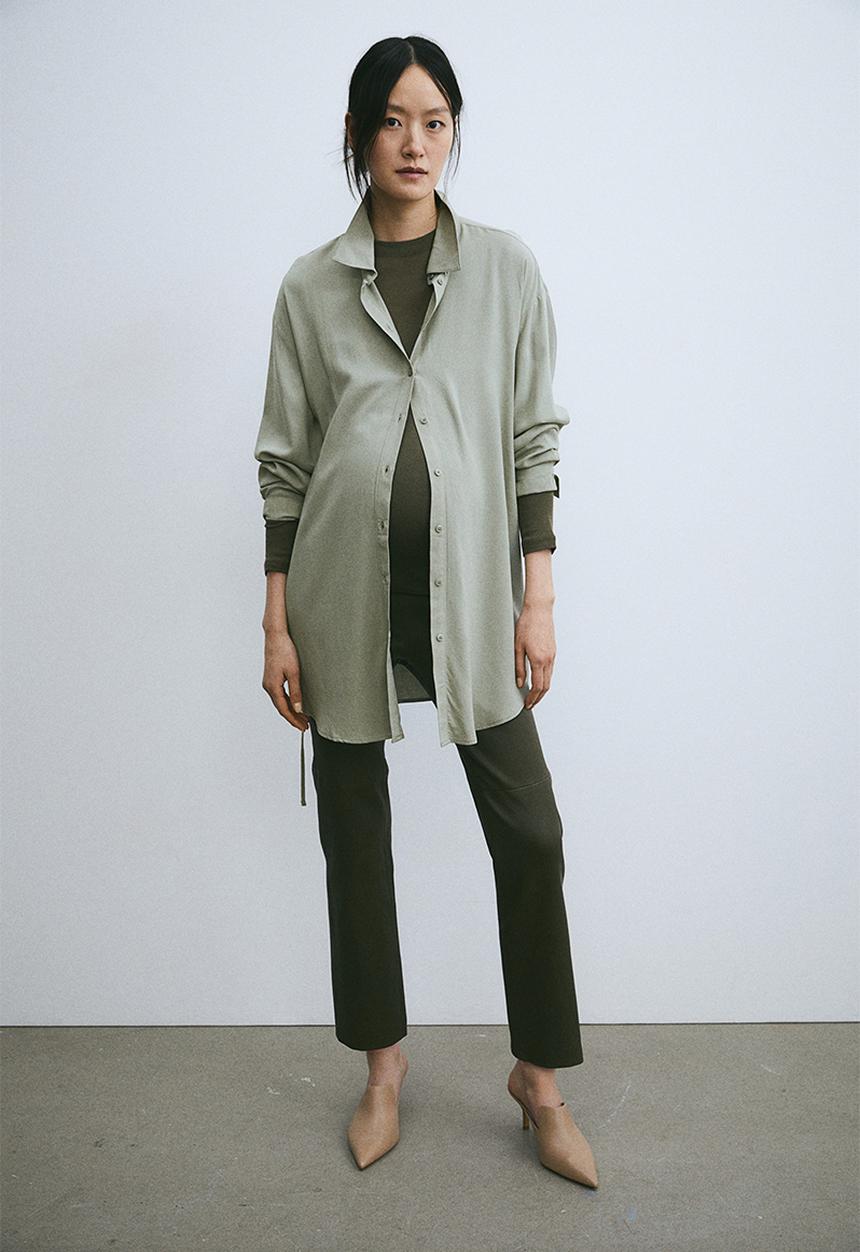 H&M - Mama before & after tie-belt shirt - light khaki green