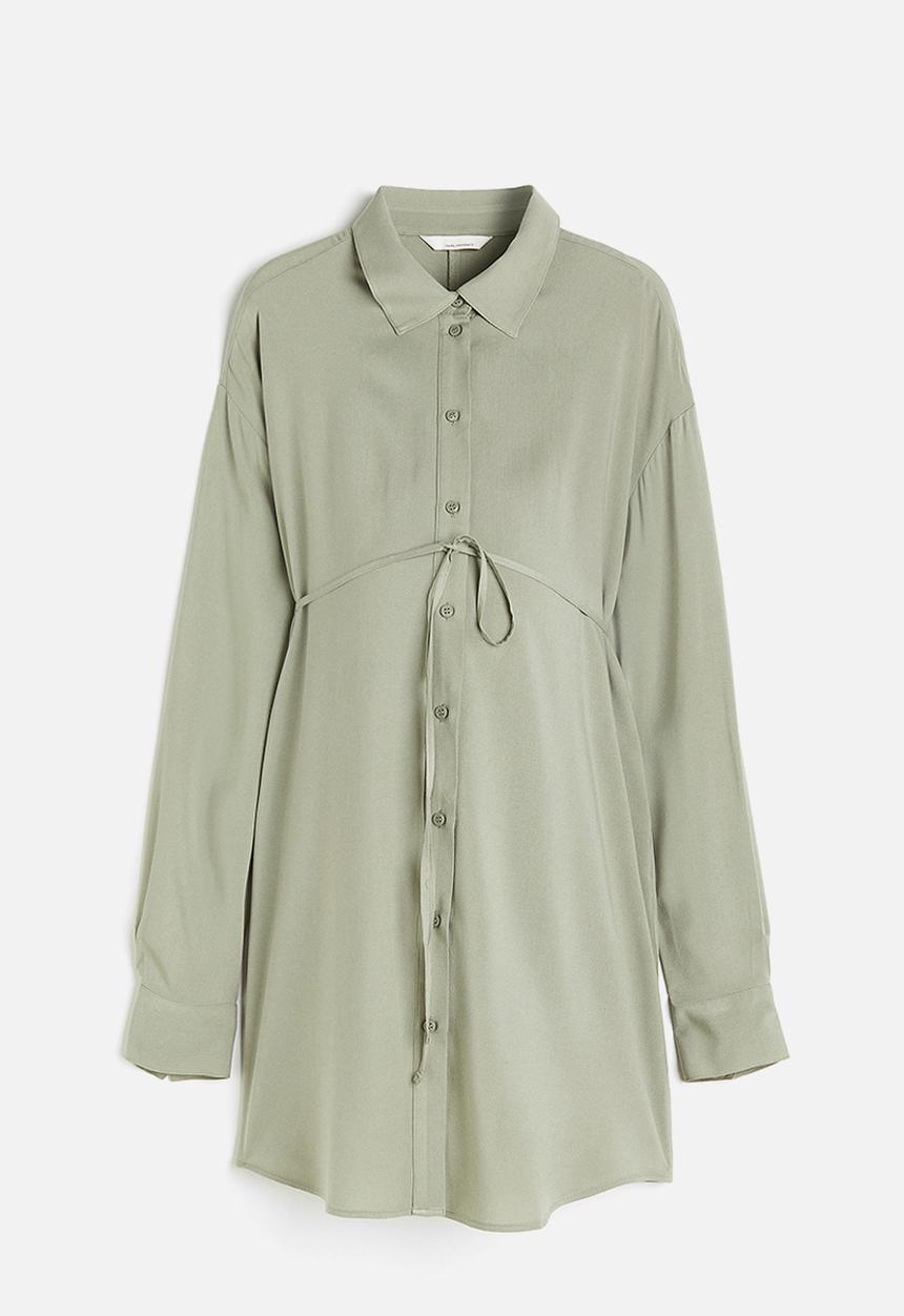 H&M - Mama before & after tie-belt shirt - light khaki green