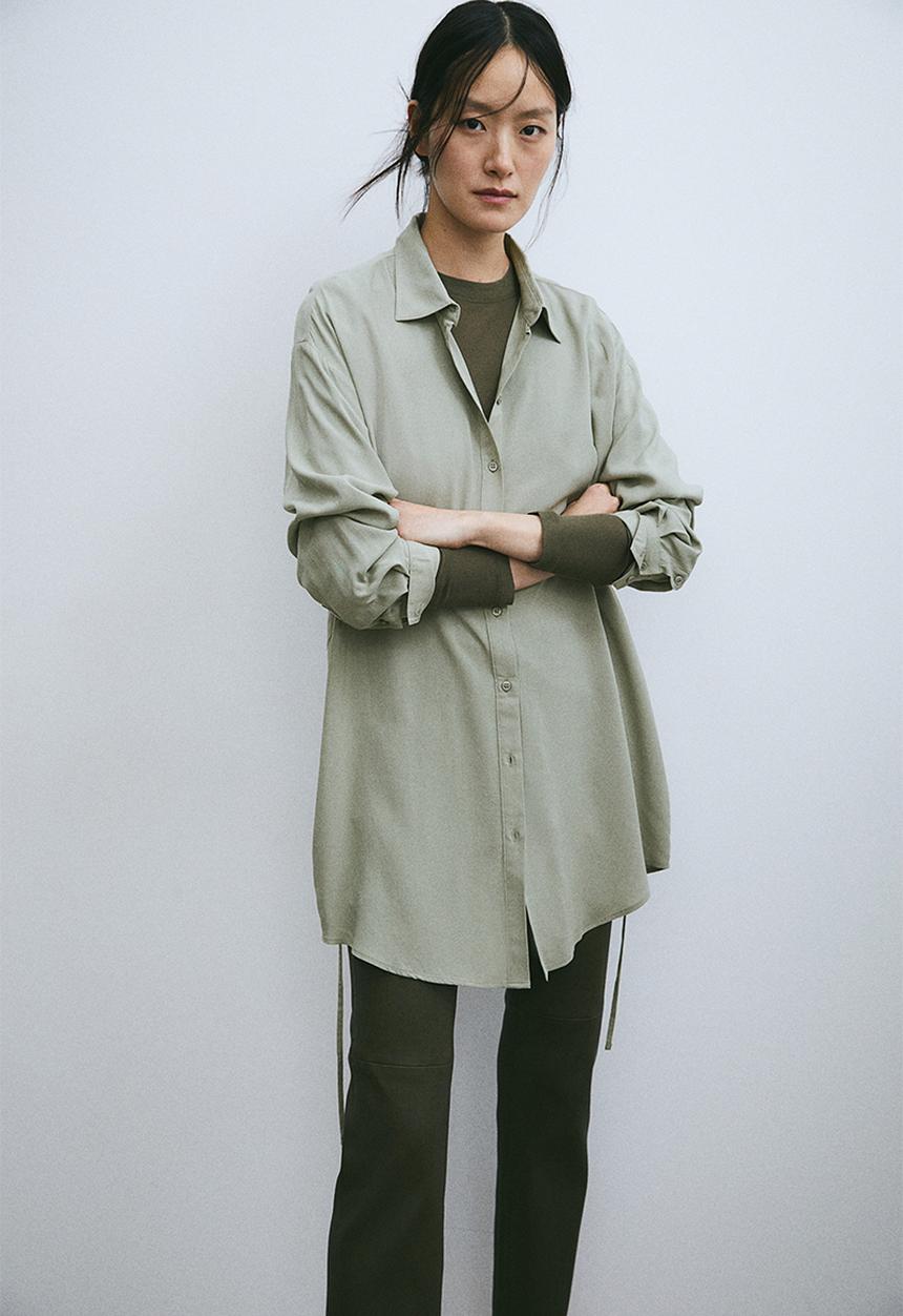 H&M - Mama before & after tie-belt shirt - light khaki green