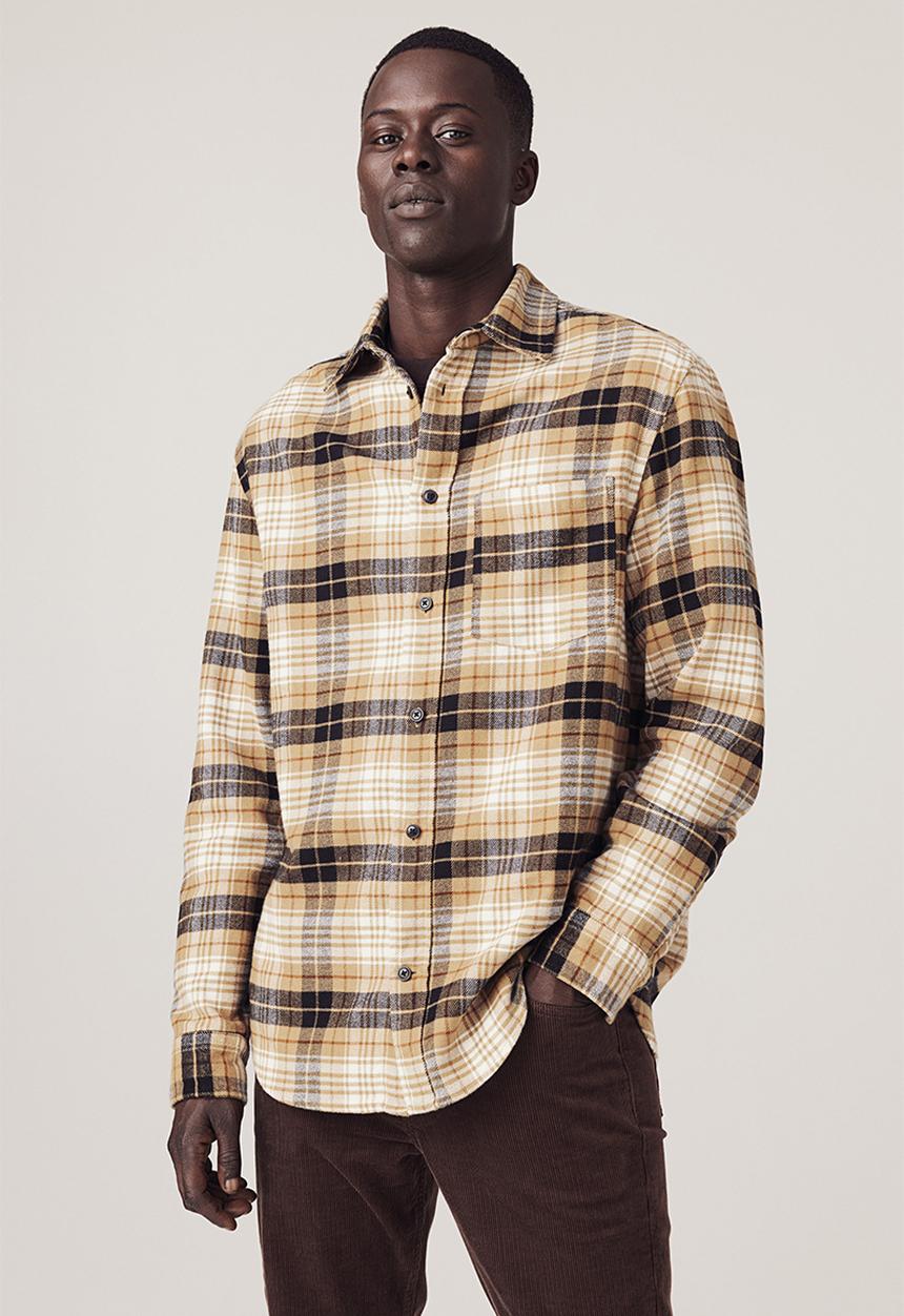 H&M - Regular fit flannel shirt - beige/checked