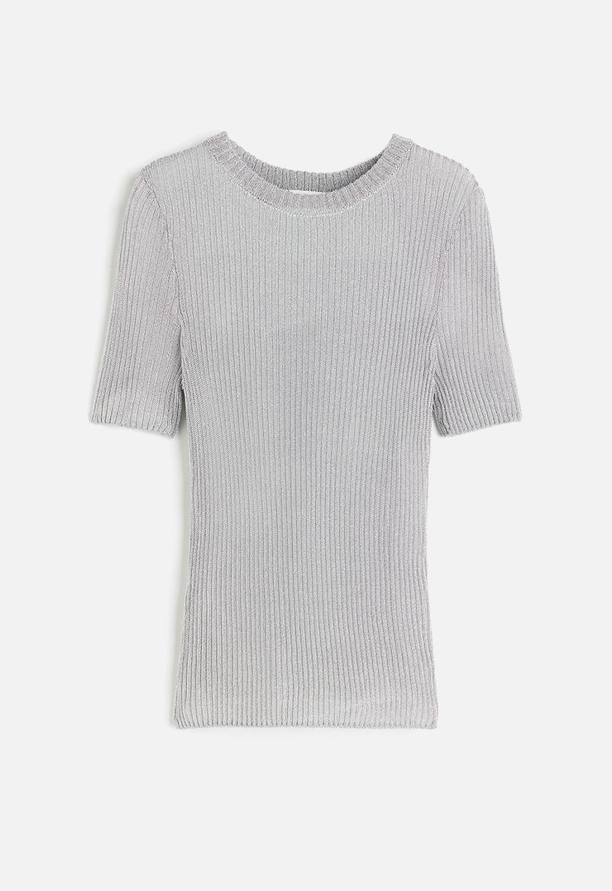 H&M - Metallic rib-knit top - silver-coloured