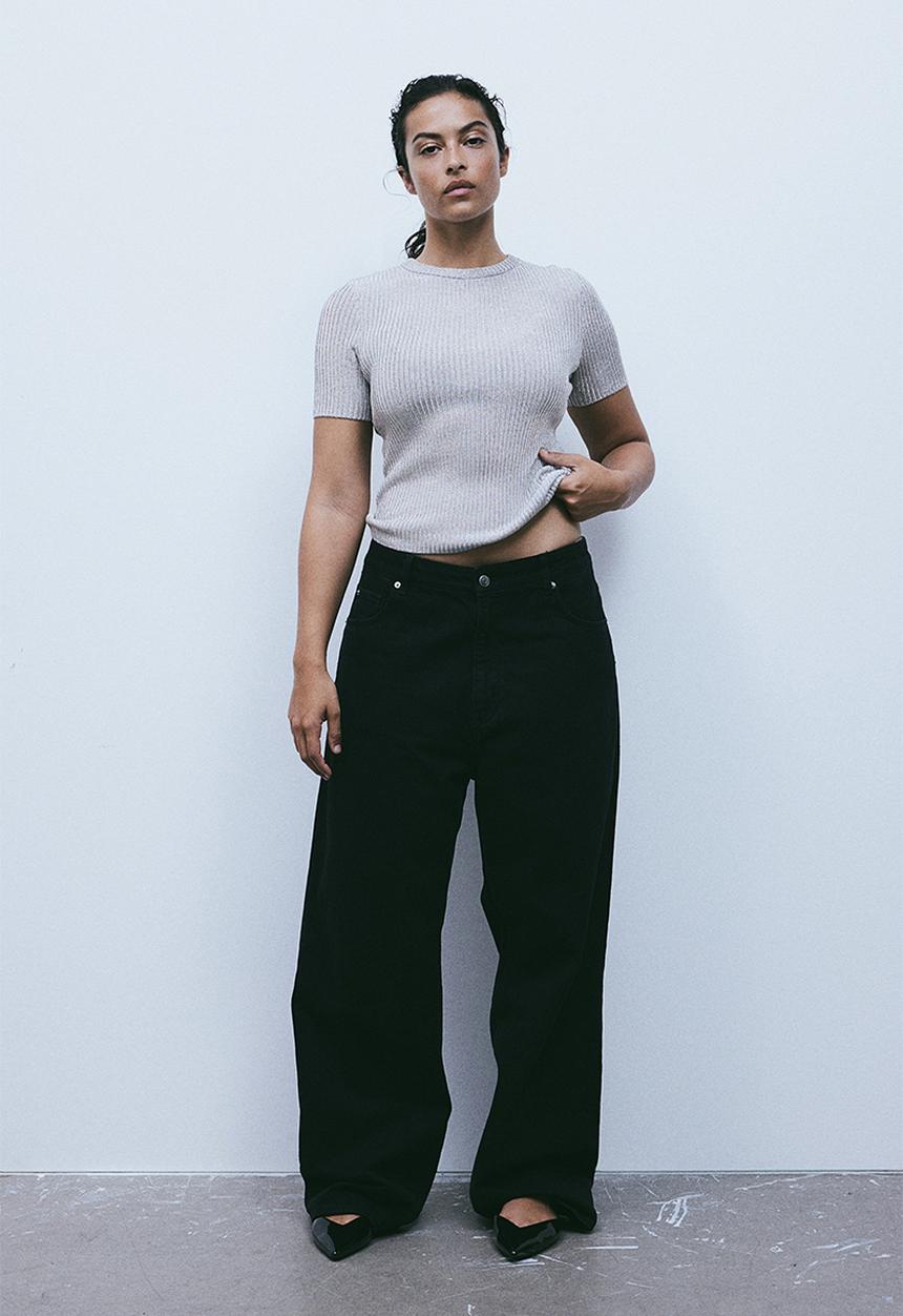 H&M - Metallic rib-knit top - silver-coloured