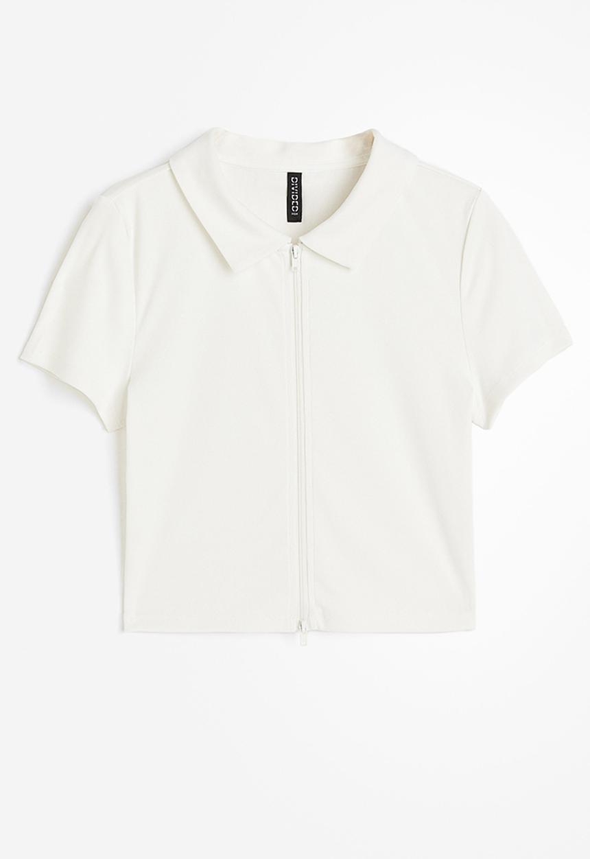 H&M - Collared zip-through top - natural white