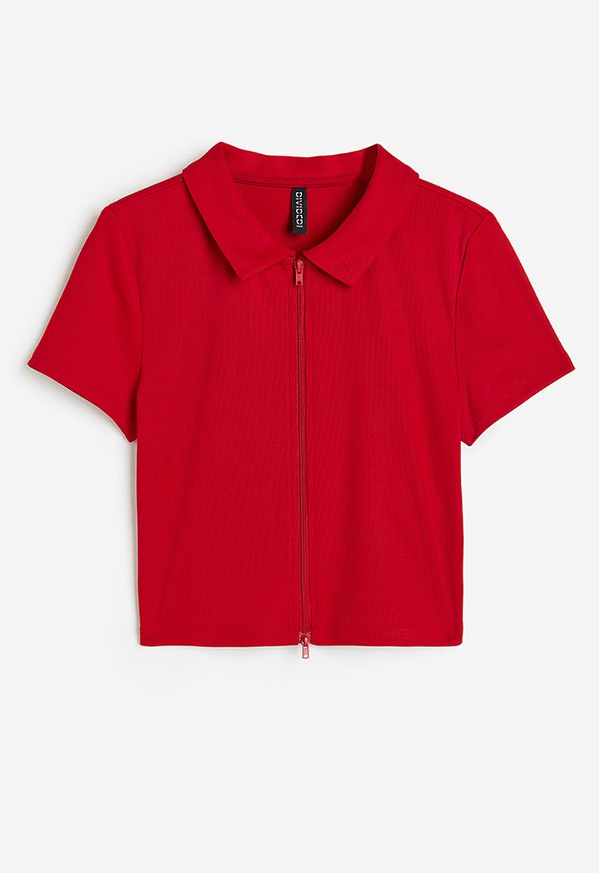 H&M - Collared zip-through top - red