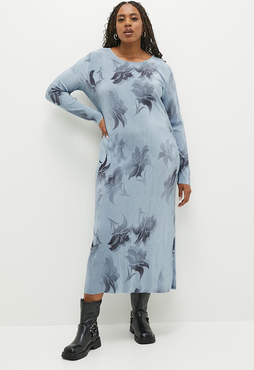 Superbalist - Plisse long sleeve column dress - ghost floral