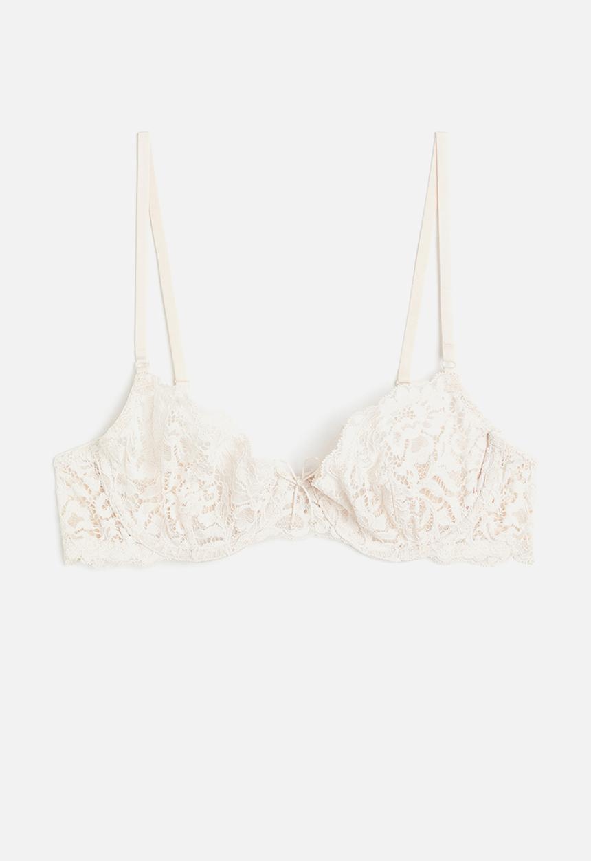 H&M - Non-padded underwired lace bra - light beige