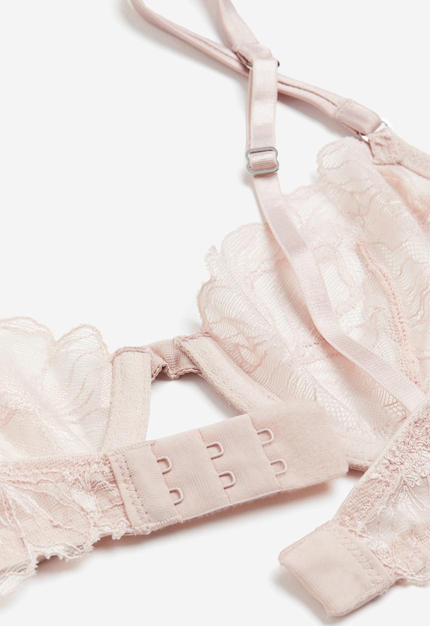 H&M - Non-padded underwired lace bra - light pink