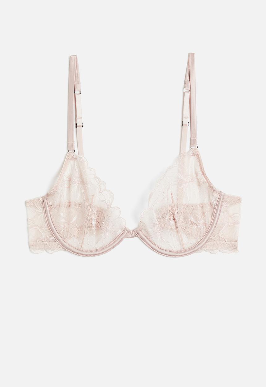 H&M - Non-padded underwired lace bra - light pink