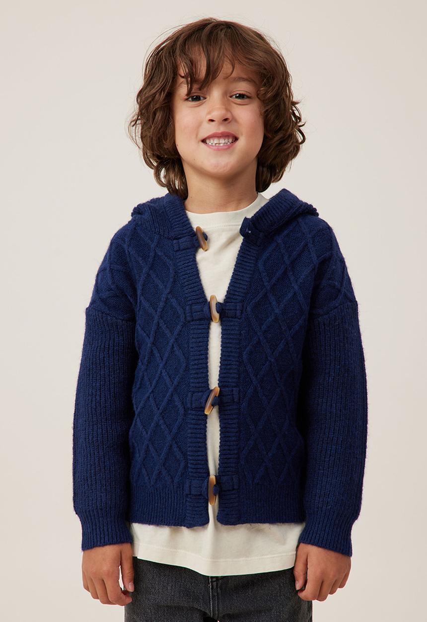 Cotton On - Cable hooded cardigan - navy blazer