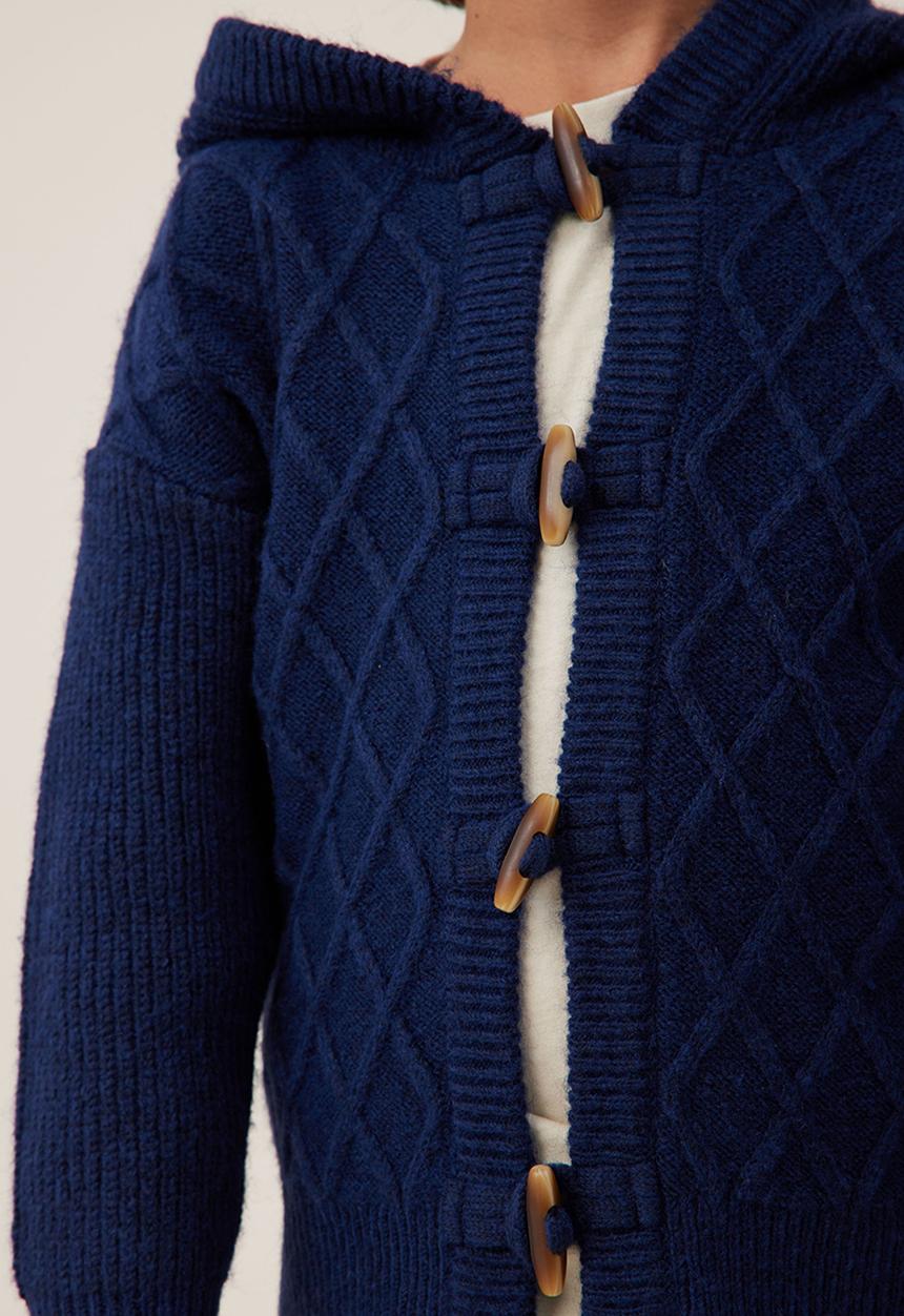 Cotton On - Cable hooded cardigan - navy blazer