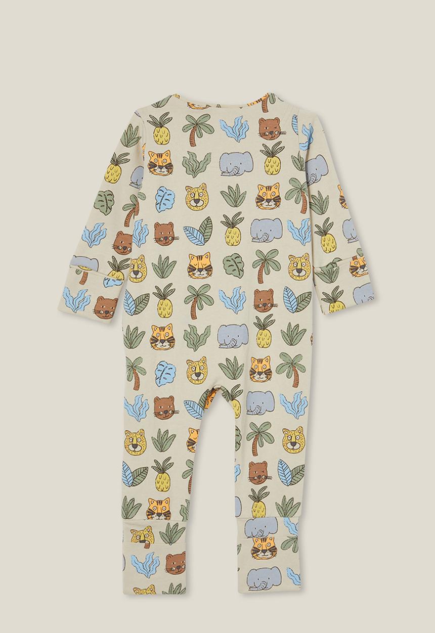 Cotton On - The long sleeve zip romper - rainy day/tropical boy jungle