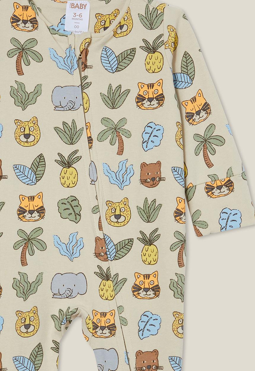 Cotton On - The long sleeve zip romper - rainy day/tropical boy jungle