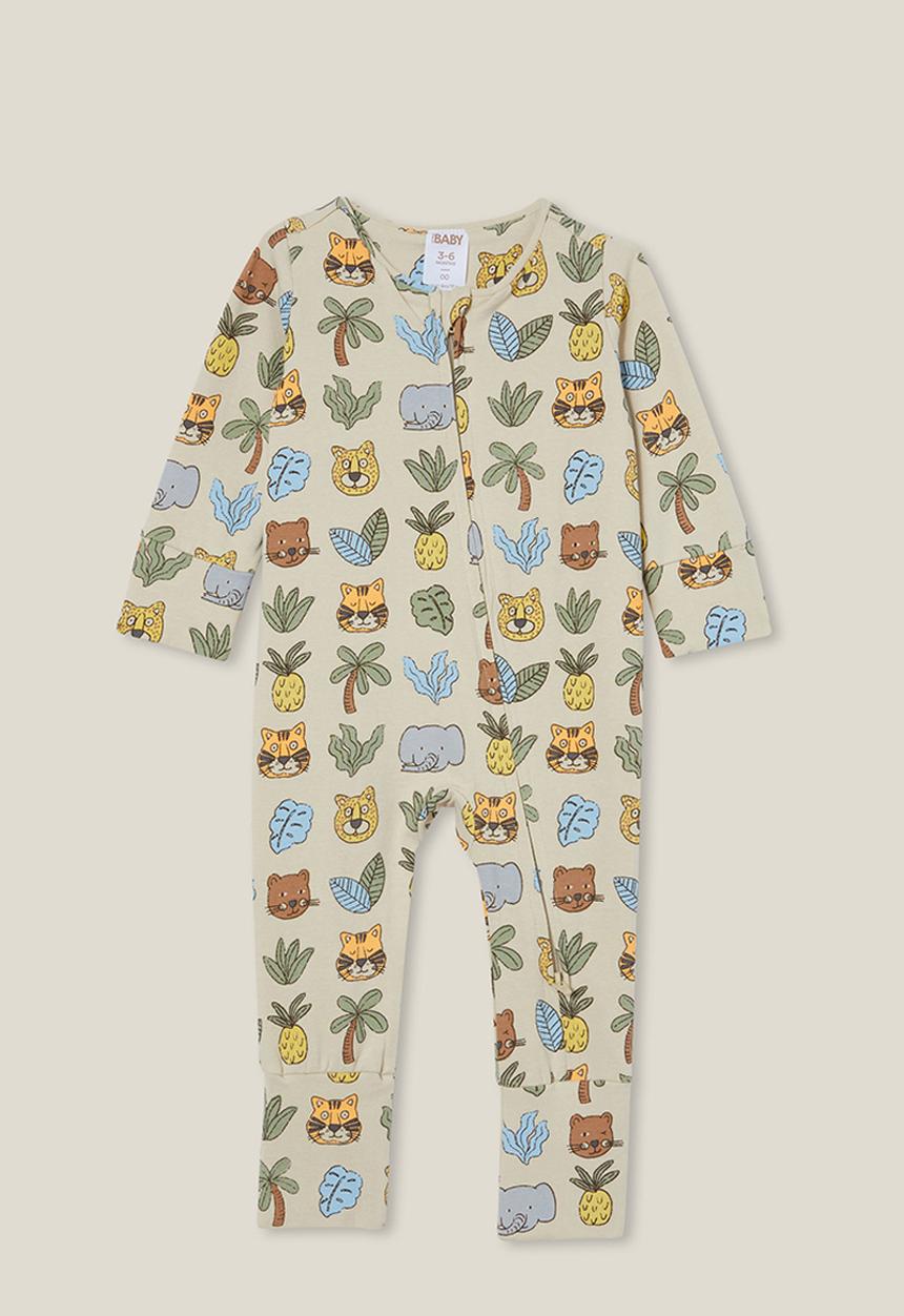 Cotton On - The long sleeve zip romper - rainy day/tropical boy jungle