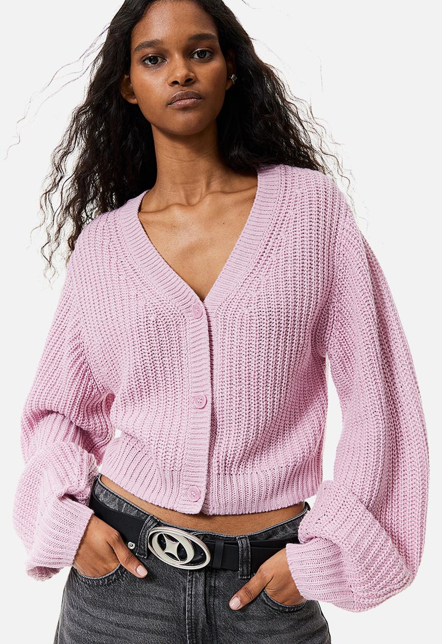 H&M - Balloon-sleeved cardigan - light pink