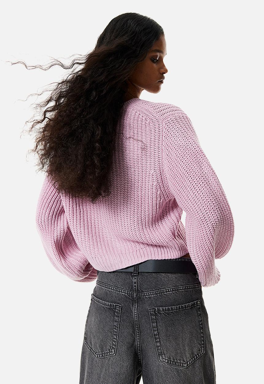 H&M - Balloon-sleeved cardigan - light pink