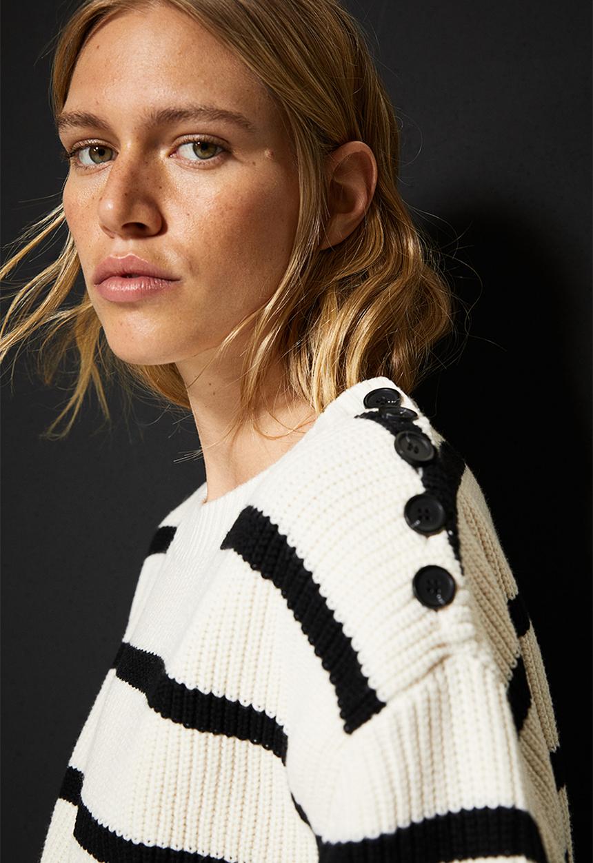 H&M - Cotton-blend jumper - cream/striped