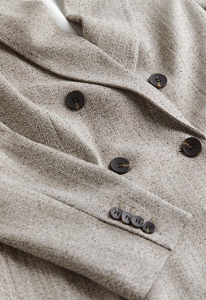 H&M - Double-breasted blazer - greige/herringbone-patterned