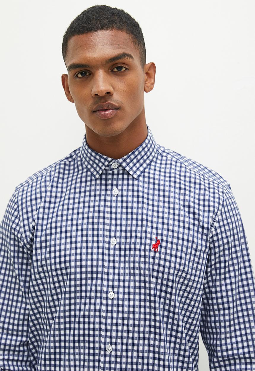 Stanley ls small check shirt - navy