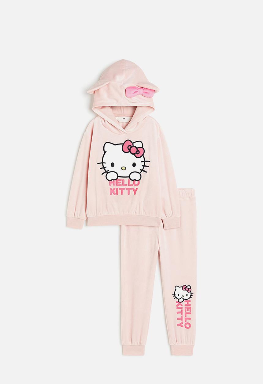 H&M - 2-Piece velour set - light pink/hello kitty