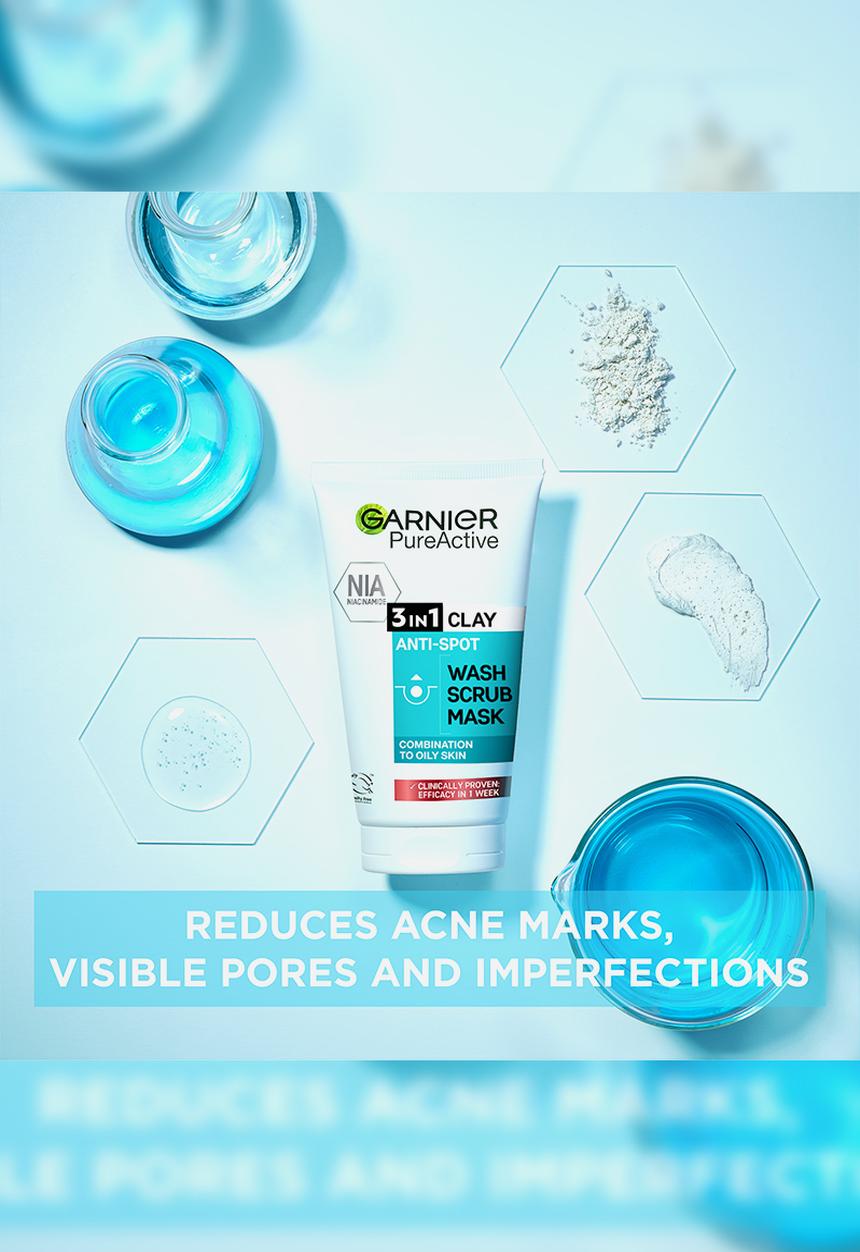 Garnier - Pure Active 3-in-1 Wash, Scrub, Mask 150ml