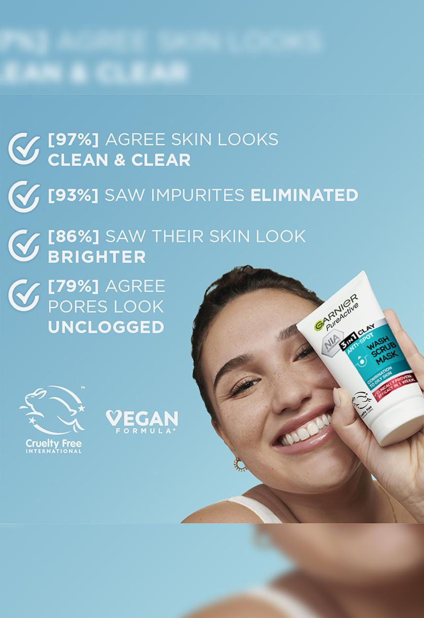 Garnier - Pure Active 3-in-1 Wash, Scrub, Mask 150ml