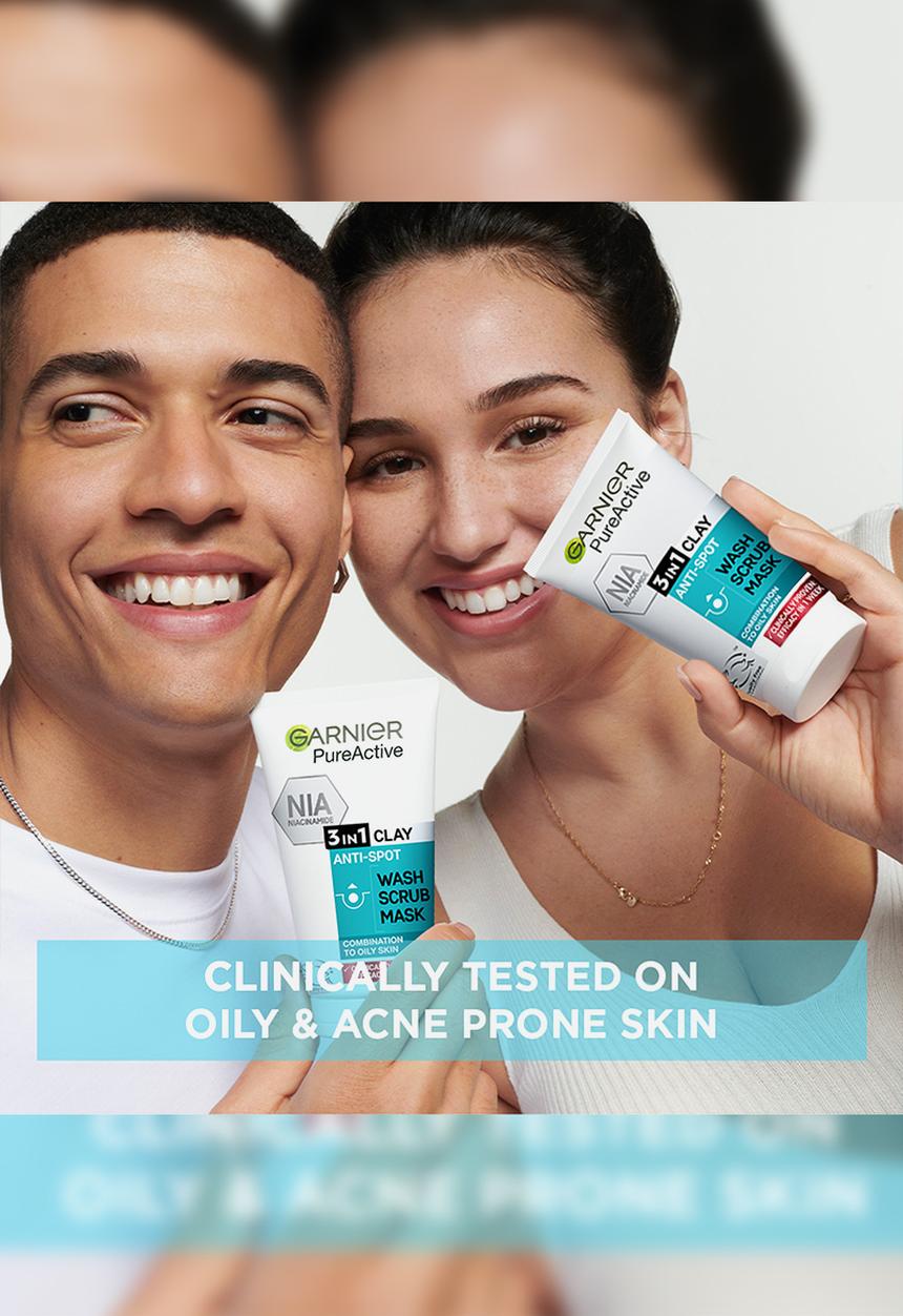 Garnier - Pure Active 3-in-1 Wash, Scrub, Mask 150ml