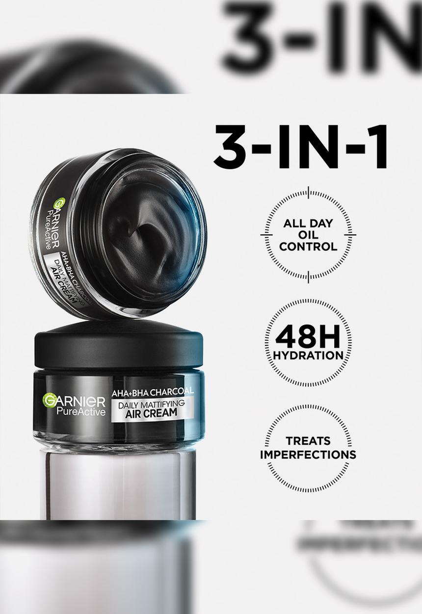Garnier - Pure Active AHA BHA Charcoal Air Cream