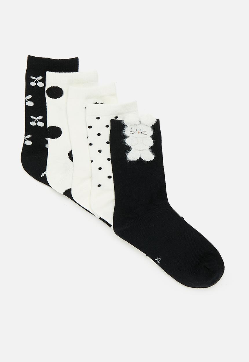 Pop Candy - 5 Pack ankle socks - black & white