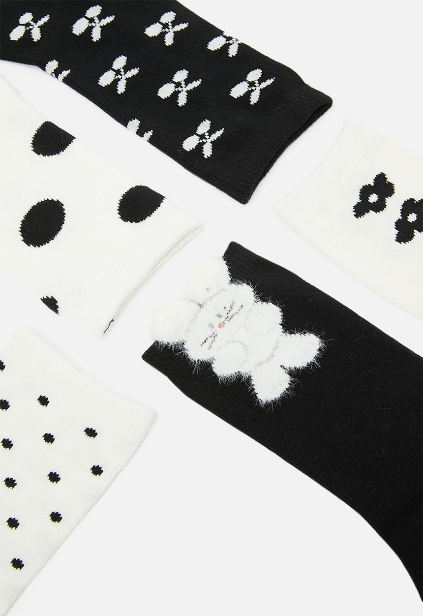 Pop Candy - 5 Pack ankle socks - black & white